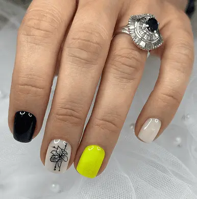 Yellow accent nails. Russian manicure Sydney